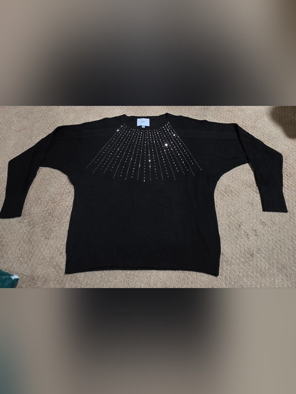 Stud-Embellished Black Crewneck Sweater